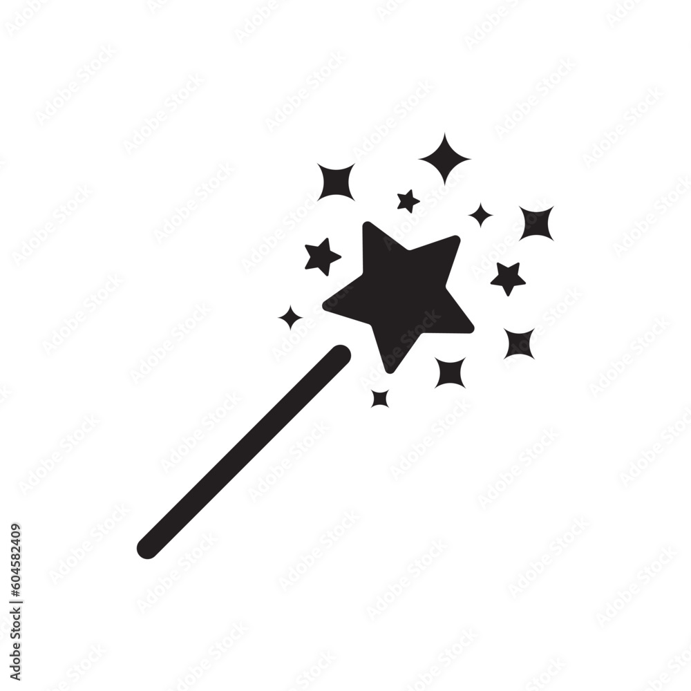 Magic wand with stars flat sign design. Magic wand vector icon. Magic wand symbol pictogram. UX UI icon Magic wand with stars flat sign design. Magic wand vector icon. Magic wand symbol pictogram. UX UI icon