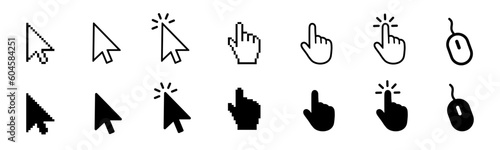 Set of flat cursor icons in hand, arrow and mouse forms. Mouse click cursor set. Arrow and hand pointer, loading, progress – stock vector