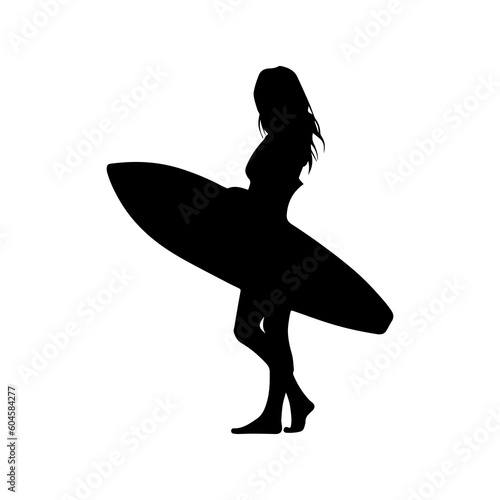 Vector illustration. Surfing woman silhouette. Healthy lifestyle.