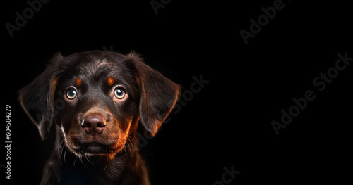 Portrait of black cute puppy dog looking at camera on black background. Copyspace, pet,animals,dogs,puppy concept © annebel146