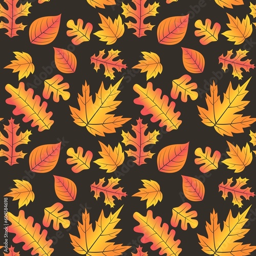 Orange Fall Autumn Leaves Seamless Repeating Pattern with Neutral Brown Background