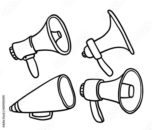 hand drawn doodle megaphone illustration cartoon vector.