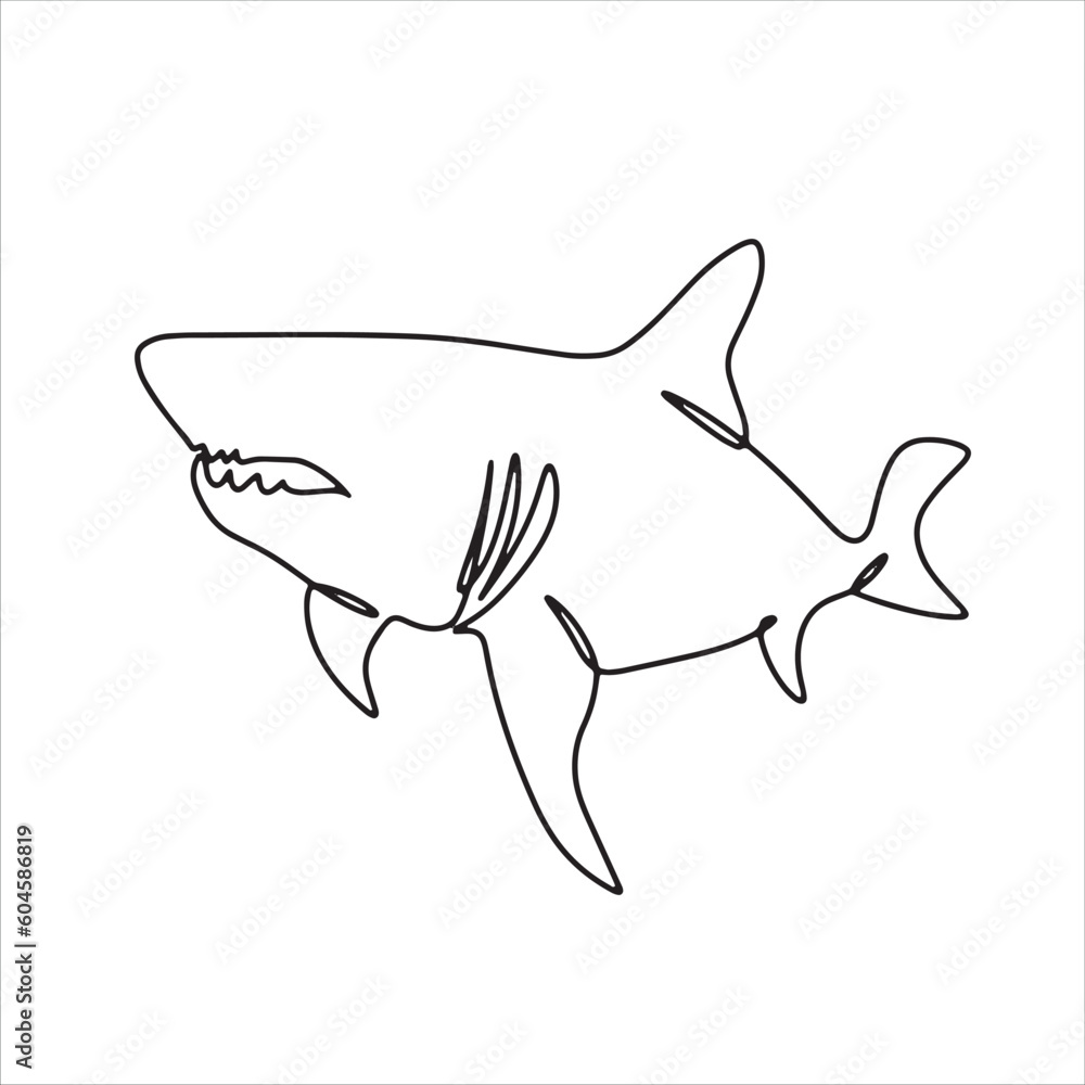continuous line one line aquatic animal shark hand drawn illustration vector continuous line one line aquatic animal shark hand drawn illustration vector