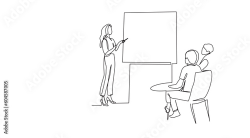 cartoon one  line business people explaining about business work staff hand drawn illustration vector