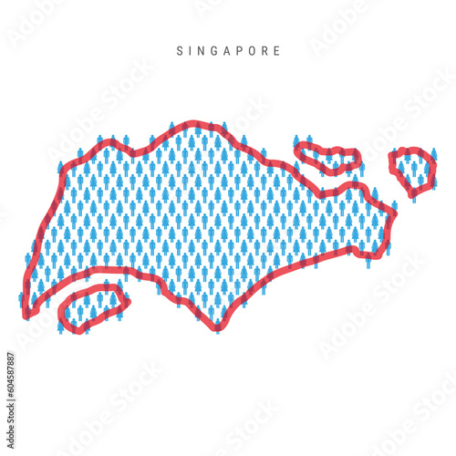 Singapore population map. Stick figures Singaporean people map. Pattern of men and women. Flat vector illustration