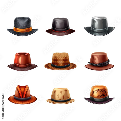 Gentleman Hat Set Illustration Style Isolated on Transparent Background - Generative AI 