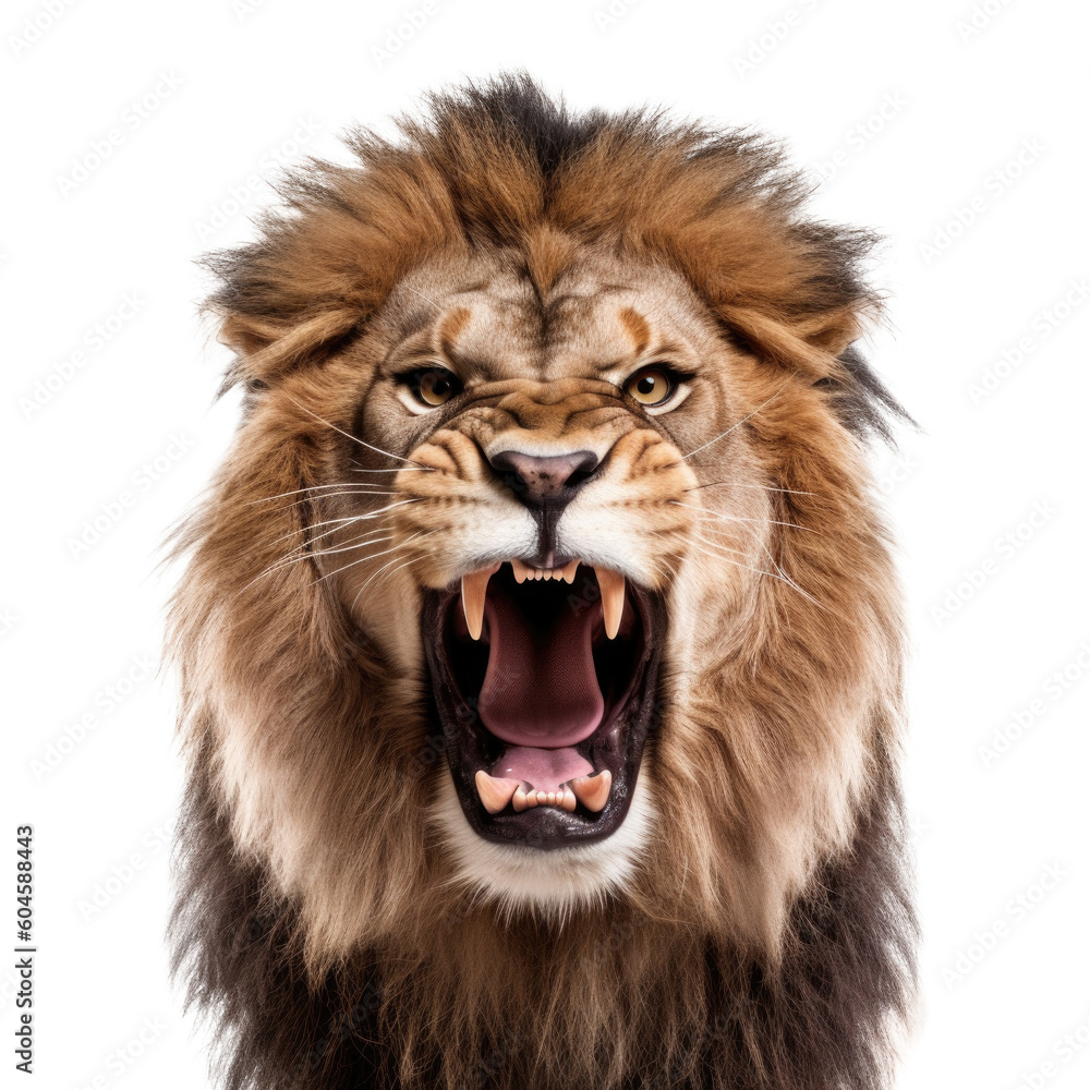 Angry Lion Isolated on Transparent Background - Generative AI
