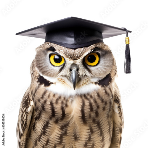 Owl Wearing Graduation Cap Isolated on Transparent Background - Generative AI 