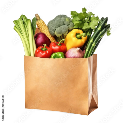 Paper Bag with Vegetables Isolated on Transparent Background - Generative AI
