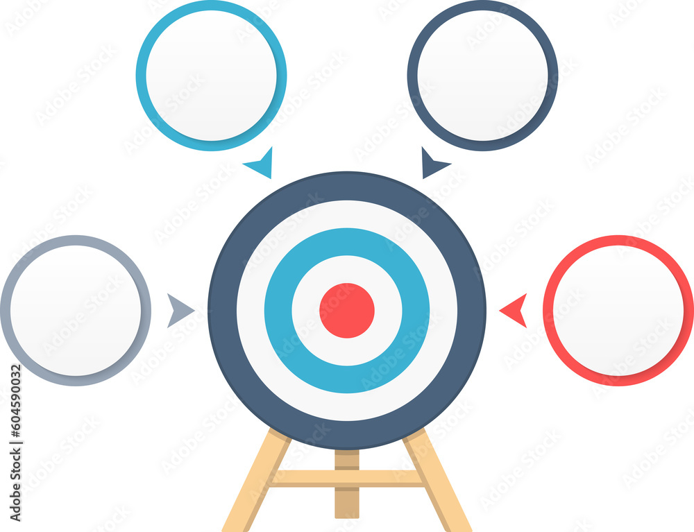 Target with four elements for your text, three steps to your goal, infographic template Target with four elements for your text, three steps to your goal, infographic template