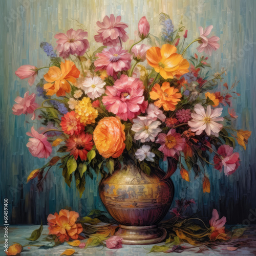 Random Flowers in vase, oilpainting art, Generative AI © VisualAiUniverse