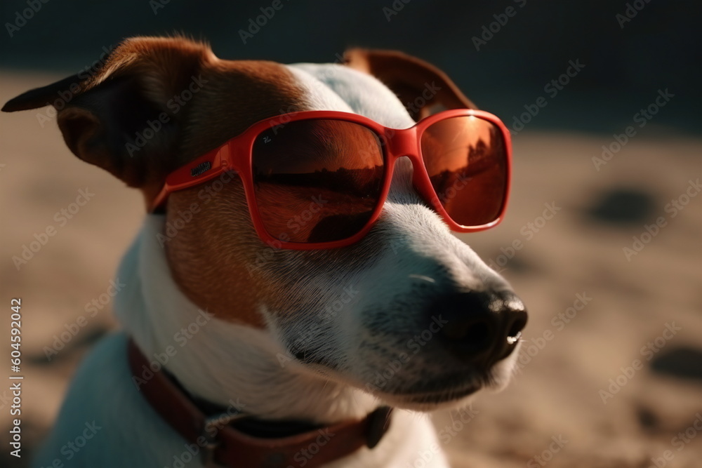 jack russel with red sunglasses created with Generative AI