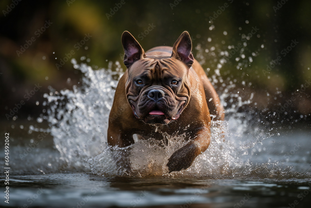 french bulldog runs through the water created with Generative AI