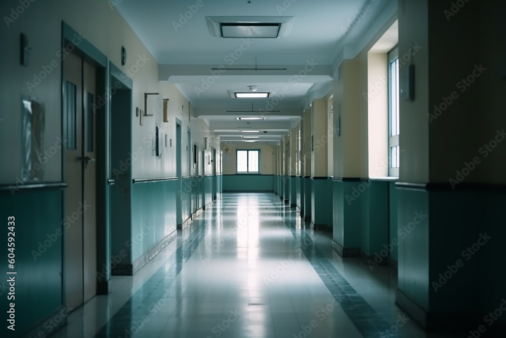 Blur image background of corridor in hospital or clinic image, Generative AI