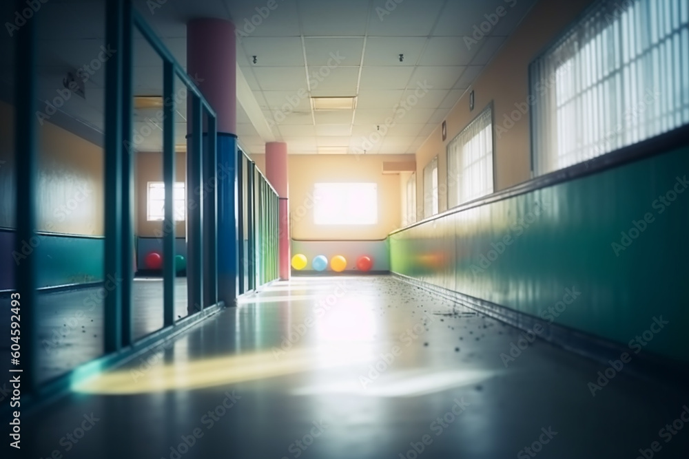 Blur image background of the corridor in playground image, Generative AI