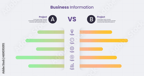 infographic comparison chart diagram template for 2 project and 5 topic business information concept
