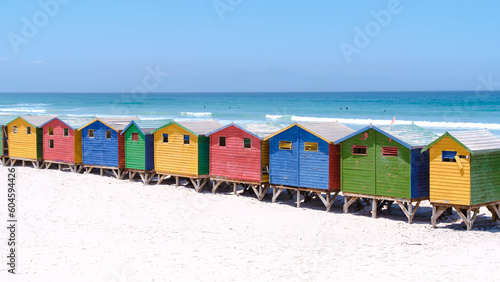 Muizenberg beach Cape Town, beach huts, Muizenberg, Cape Town, False Bay, South Africa.