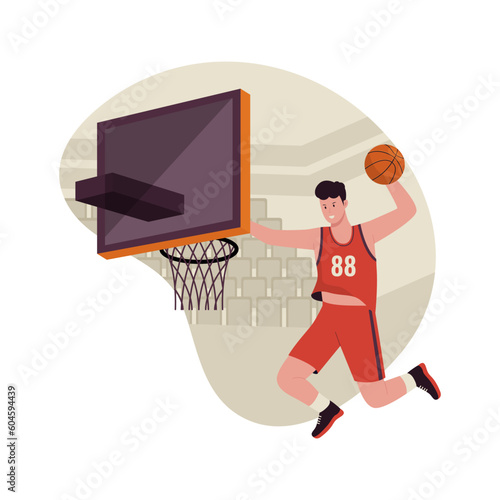 Basketball player jumping illustration concept. Illustration for website, landing page, mobile app, poster and banner. Trendy flat vector illustration