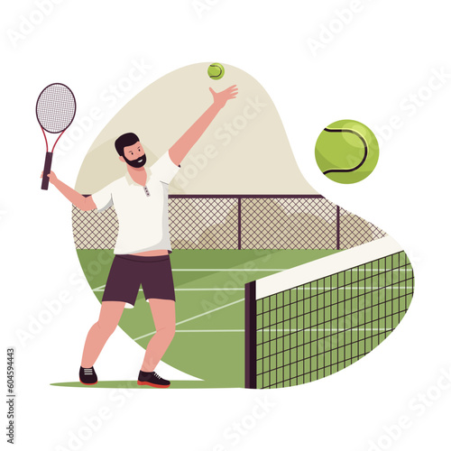 Man playing tennis illustration concept. Illustration for website, landing page, mobile app, poster and banner. Trendy flat vector illustration