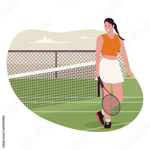 Woman player tennis illustration concept. Illustration for website, landing page, mobile app, poster and banner. Trendy flat vector illustration
