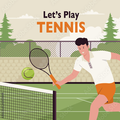 Lets play tennis illustration background concept. Illustration for website, landing page, mobile app, poster and banner. Trendy flat vector illustration