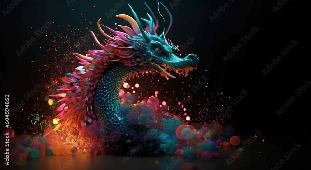 Dragon Chinese New Year, fireworks, generative ai Dragon Chinese New Year, fireworks, generative ai