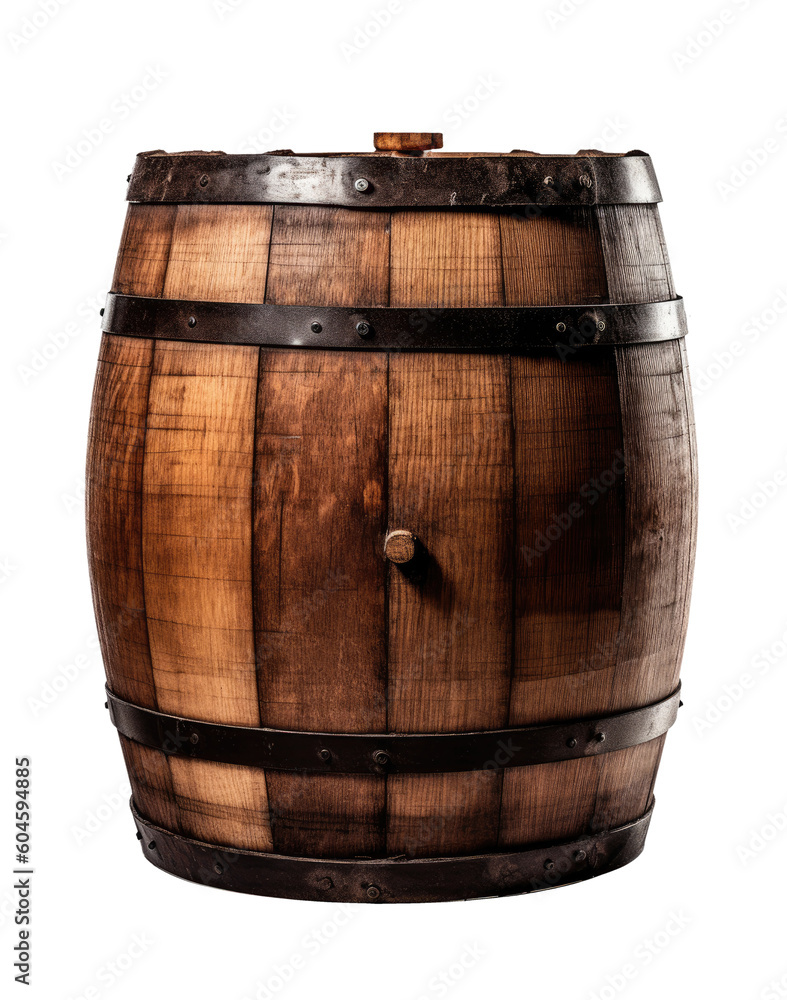 Obraz premium Old wooden barrel, front view, Generative AI