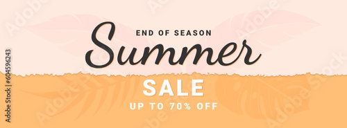Summer sale banner. Trendy banner layout design in paper cut style. Promotion and voucher templates. Vector illustration