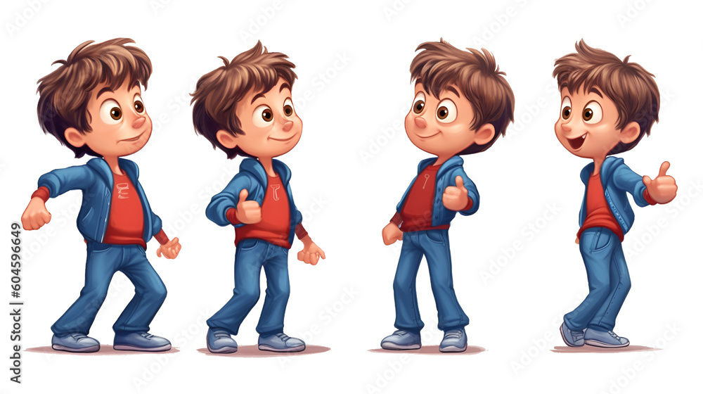 little boy character, multiple poses and expressions, children book  illustration style, simple, cute, 5 year old, full color, generate ai  24404158 Stock Photo at Vecteezy