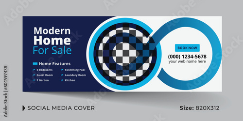 Corporate real estate business and real estate agency social media cover template design with social media ads, banners and cover post layout