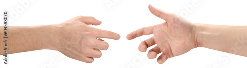 Hands stretching towards each other, cut out