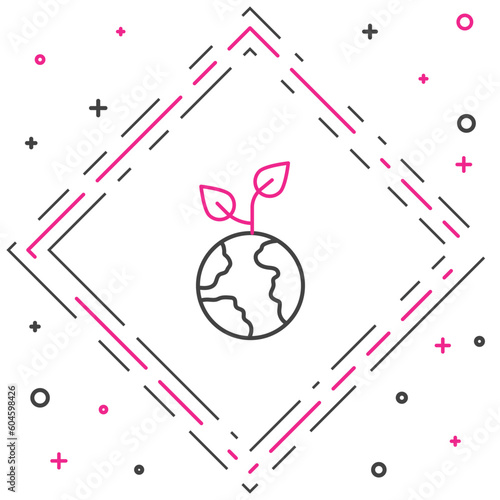 Line Volunteer team planting trees icon isolated on white background. Represents ecological protection, protecting plants and trees. Colorful outline concept. Vector