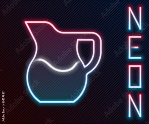 Glowing neon line Jug glass with milk icon isolated on black background. Kettle for milk. Glass decanter with drinking milk. Colorful outline concept. Vector