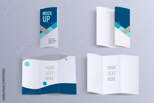 Blank trifold paper brochure mockup vector illustration, realistic vector.