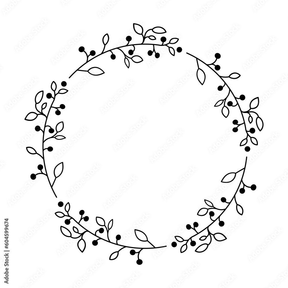 Hand drawn laurel frame branches. Floral wreath with leaves. Decorative element for design. Vector illustration Hand drawn laurel frame branches. Floral wreath with leaves. Decorative element for design. Vector illustration