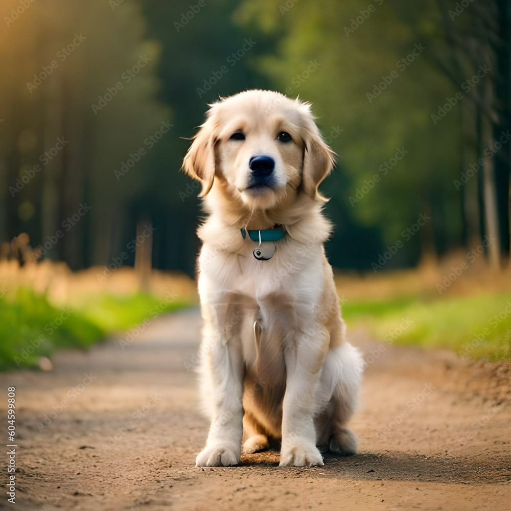 Cute puppy dog at sunset created with Generative AI technology Cute puppy dog at sunset created with Generative AI technology