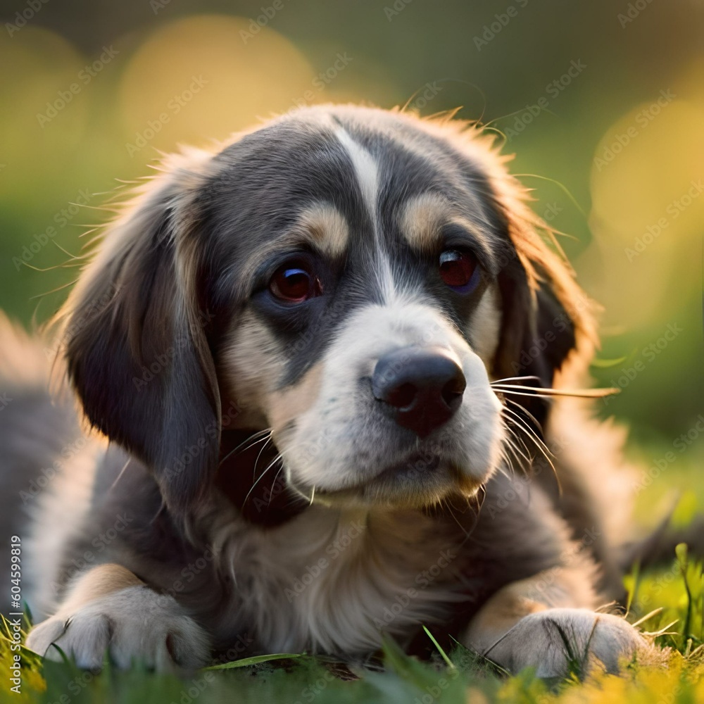 Cute puppy dog at sunset created with Generative AI technology Cute puppy dog at sunset created with Generative AI technology