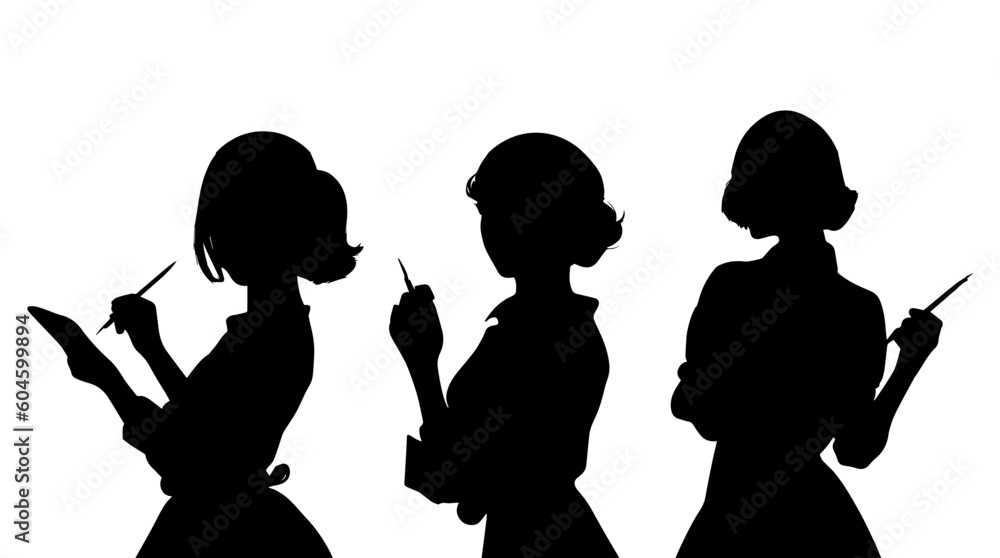 Vector illustration. Silhouette of a woman artist writer.