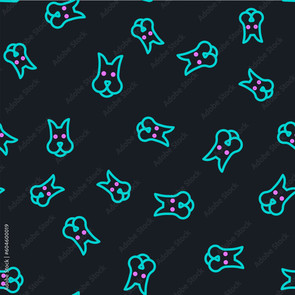 Line Dog icon isolated seamless pattern on black background. Vector