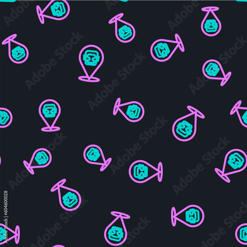 Line Boxing helmet icon isolated seamless pattern on black background. Vector