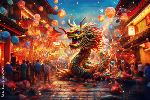 Symphony of Tradition  Chinese Dragon Festival Delights. Generative Ai