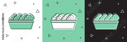 Set Chicken nuggets in box icon isolated on white and green, black background. Vector Illustration