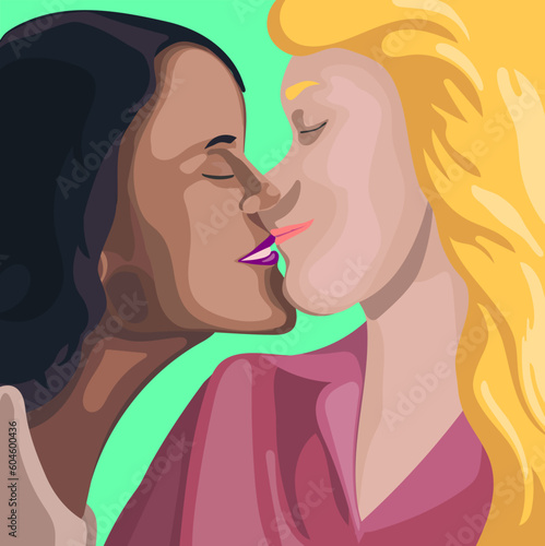 Two women kiss romantically