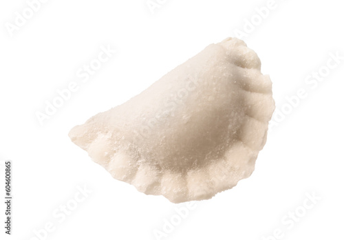 Raw dumpling (varenyk) with tasty filling isolated on white