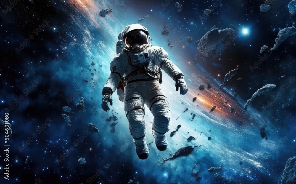 Astronaut in space in a wide angle photo with Generative AI Astronaut in space in a wide angle photo with Generative AI