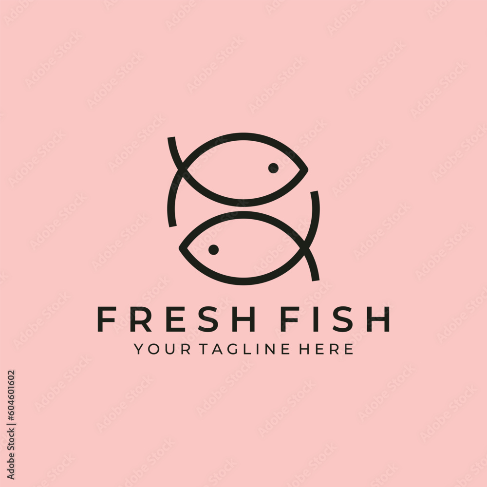 Obraz premium fresh fish simple line art logo icon vector symbol illustration design