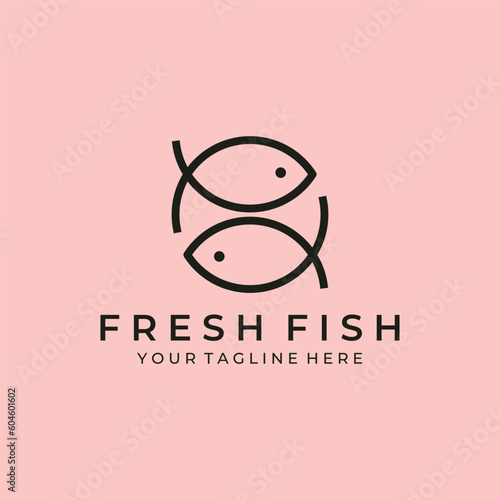 fresh fish simple line art logo icon vector symbol illustration design