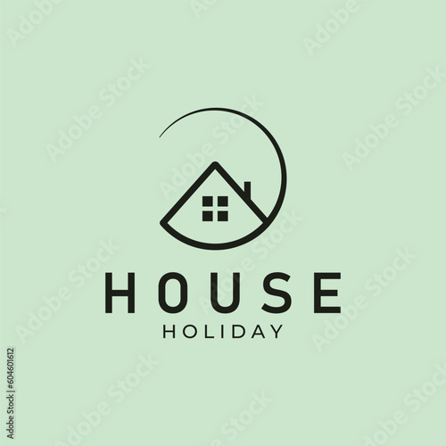 logo line art circle house vector icon minimalist illustration design