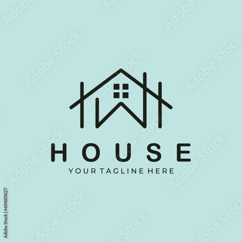 creative home logo design line art icon minimalistic vector illustration, simple line logo