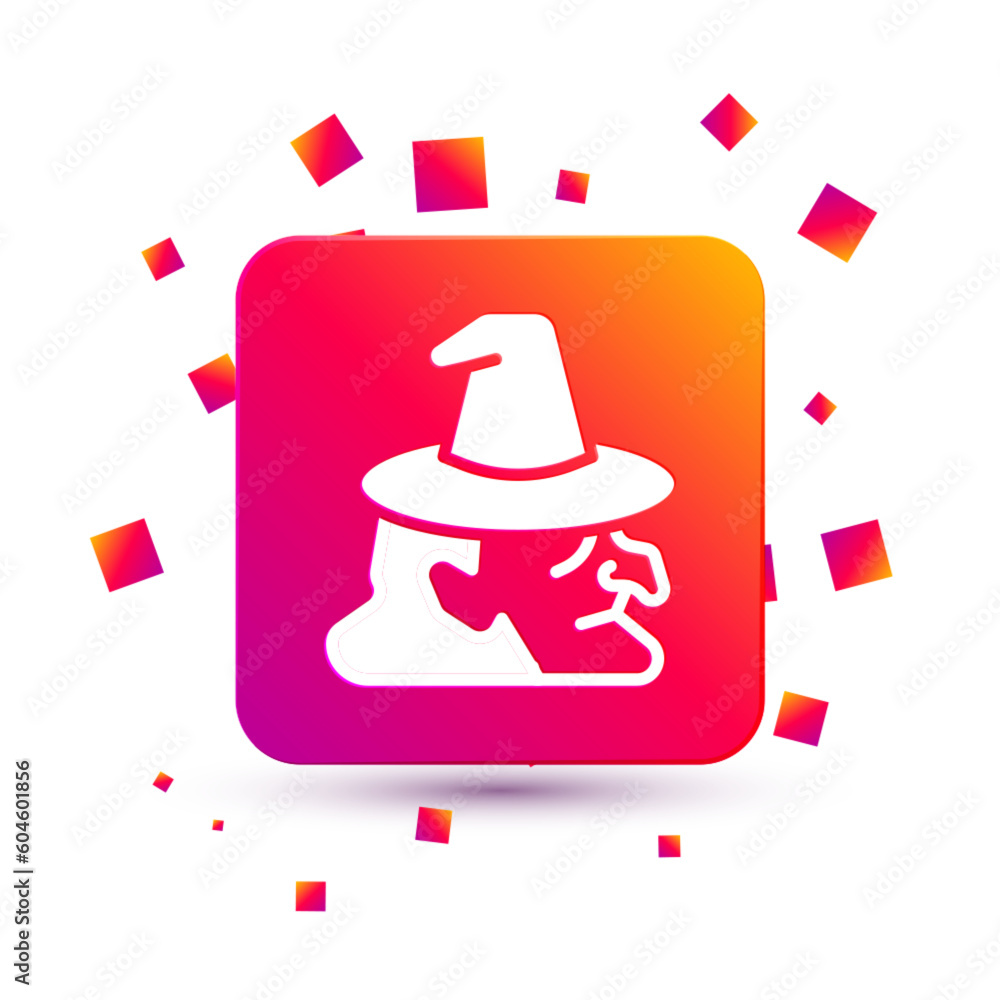 Fototapeta premium White Witch icon isolated on white background. Happy Halloween party. Square color button. Vector